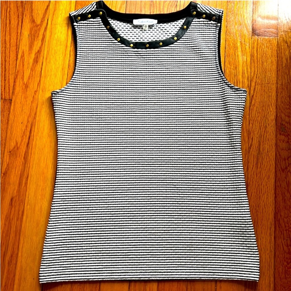 Calvin Klein Black and White Embellished Sleeveless Tank Top